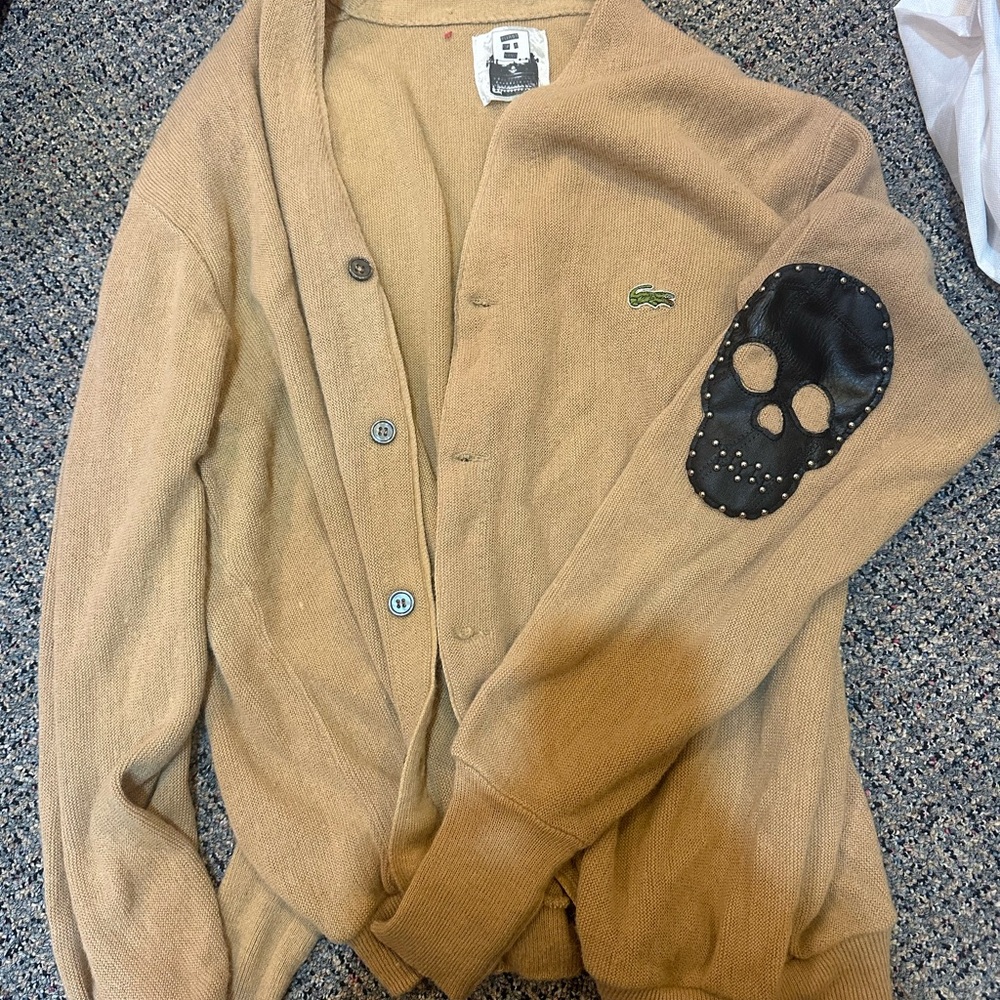 Lacoste Brown vintage Cardigan with Skull Detail (upcycled)